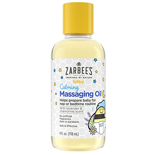 Zarbee's Baby Massage Oil, Calming and Soothing with Lavender and Chamomile to Help Sleep, 4oz Bottle