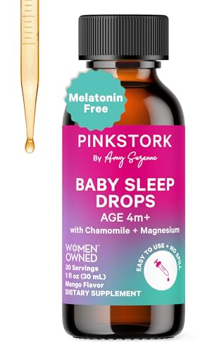 Pink Stork Baby Sleep Drops, Naturally Support Sleep Without Melatonin for Infants, Toddlers, and Kids, Aid Sleep with Chamomile and Magnesium, Baby Essentials for Bedtime, 1 oz, 30 Servings