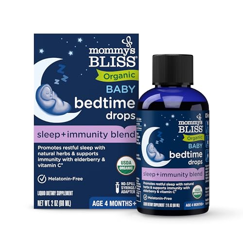 Mommy's Bliss Organic Baby Bedtime Drops + Overnight Immunity Support*, Promotes Restful Night, Melatonin Free, Age 4 Month+, 2 Fl Oz